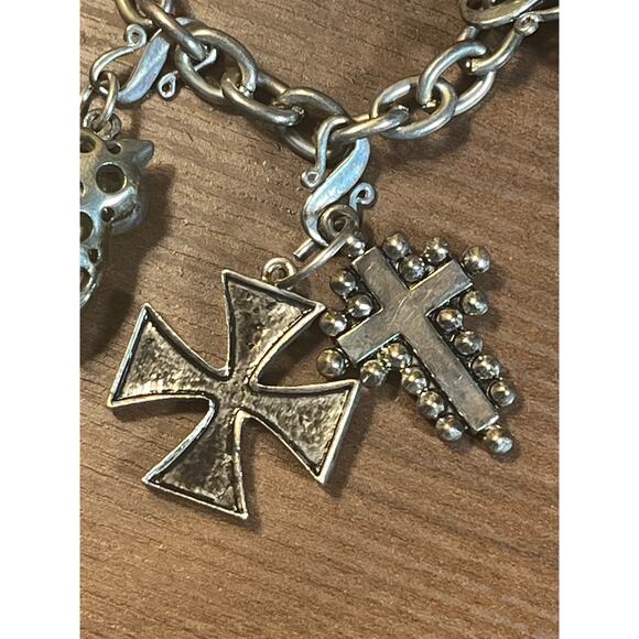 Vintage-Inspired Mixed Metal Charm Bracelet Gothic & Boho Aesthetic 7” Length - Picture 8 of 10